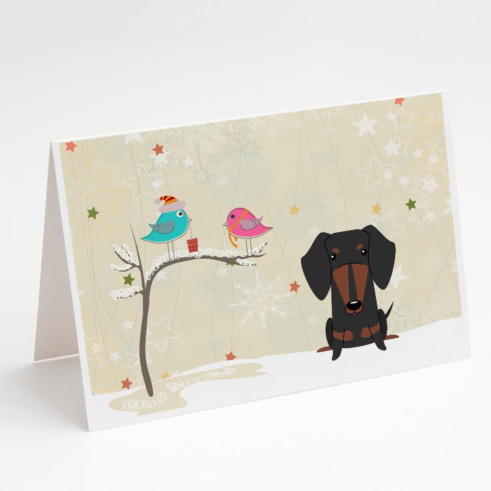 Christmas Presents between Friends Dachshund - Black and Tan Greeting Cards Pack of 8 Blank Cards with Envelopes Whimsical A7 Size 5x7