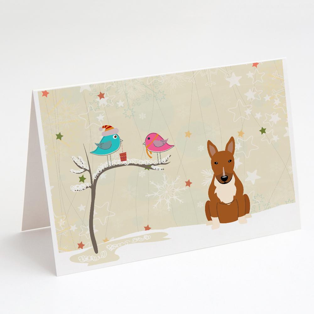 Christmas Presents between Friends Bull Terrier - Red Greeting Cards Pack of 8 Blank Cards with Envelopes Whimsical A7 Size 5x7