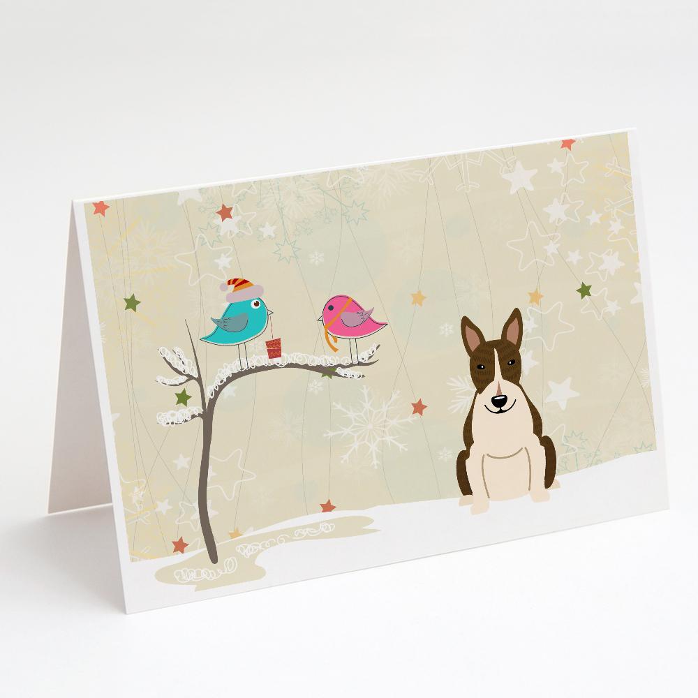 Christmas Presents between Friends Bull Terrier - Dark Brindle Greeting Cards Pack of 8 Blank Cards with Envelopes Whimsical A7 Size 5x7