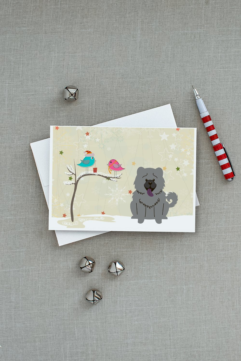 Christmas Presents between Friends Chow Chow - Blue Greeting Cards Pack of 8 Blank Cards with Envelopes Whimsical A7 Size 5x7
