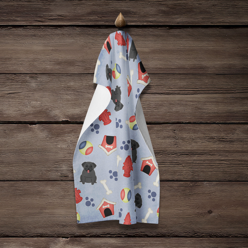 Dog House Collection Pug Black Kitchen Towel Velour Plush Front and Cotton Loop Back Machine Washable