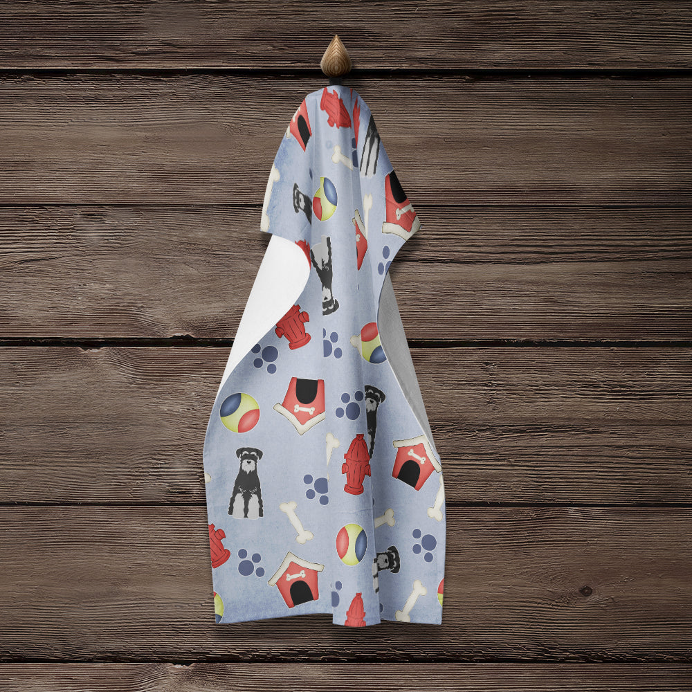 Dog House Collection Standard Schnauzer Black Grey Kitchen Towel Velour Plush Front and Cotton Loop Back Machine Washable