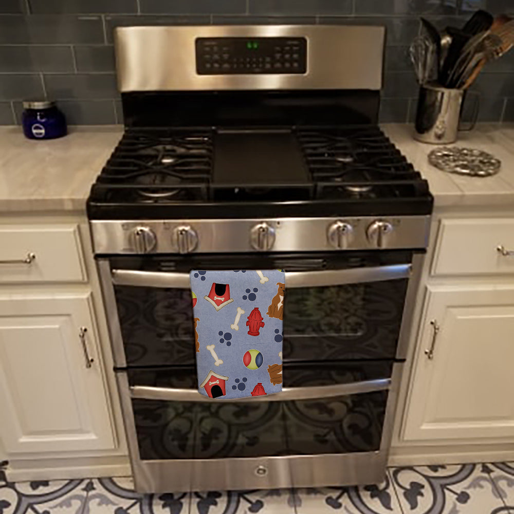 Dog House Collection Staffordshire Bull Terrier Brown Kitchen Towel Velour Plush Front and Cotton Loop Back Machine Washable