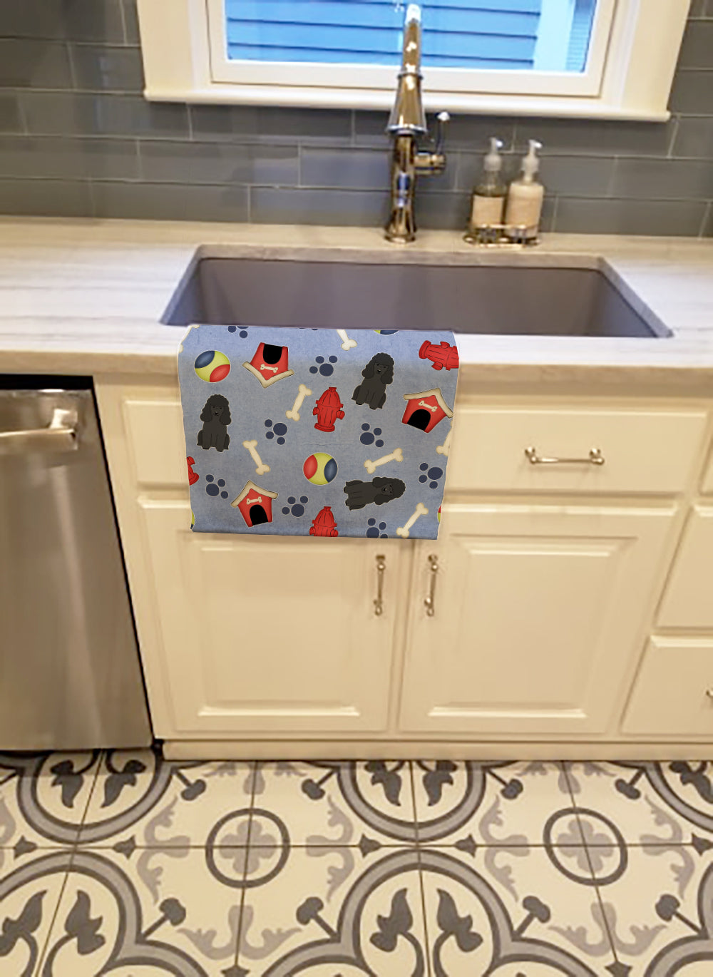 Dog House Collection Poodle Black Kitchen Towel Velour Plush Front and Cotton Loop Back Machine Washable