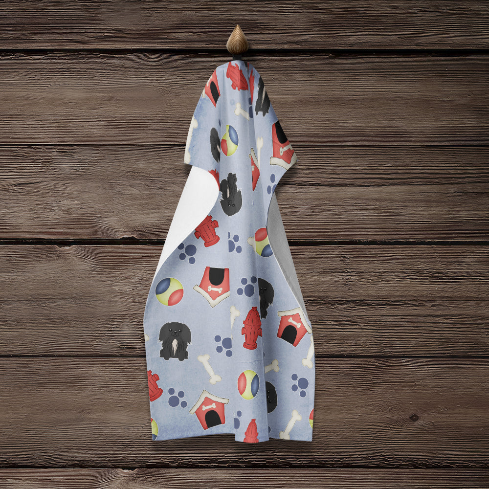 Dog House Collection Pekingese Black Kitchen Towel Velour Plush Front and Cotton Loop Back Machine Washable