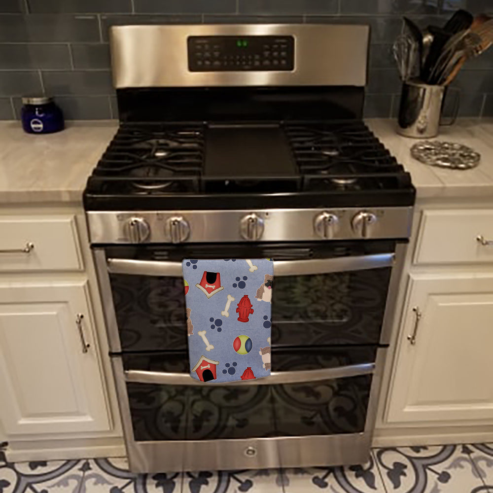 Dog House Collection English Bulldog Grey Brindle  Kitchen Towel Velour Plush Front and Cotton Loop Back Machine Washable