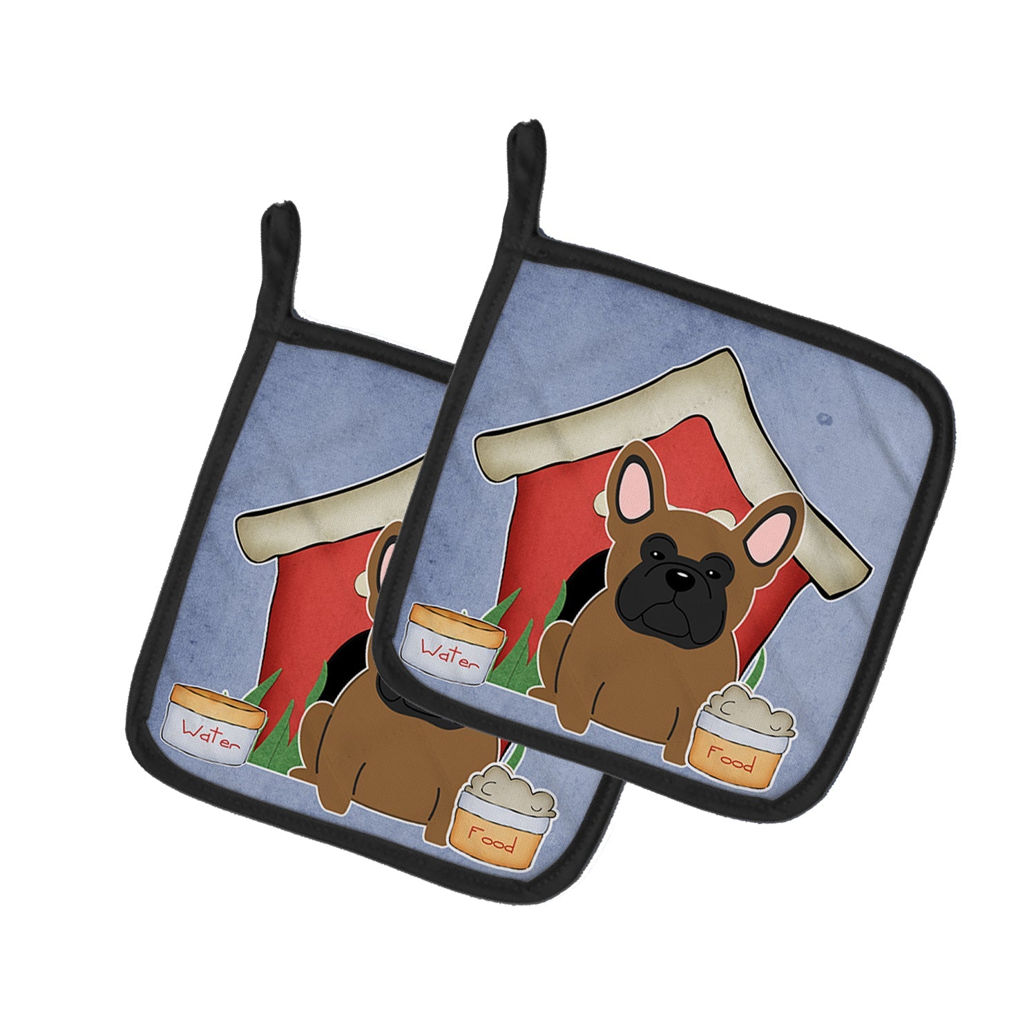 Dog House Collection French Bulldog Brown Pot Holder Set of 2 Heat Resistant Quilted Hot Pads 7.5 x 7.5 Inch, Insulated Kitchen Trivets for Cooking & Baking