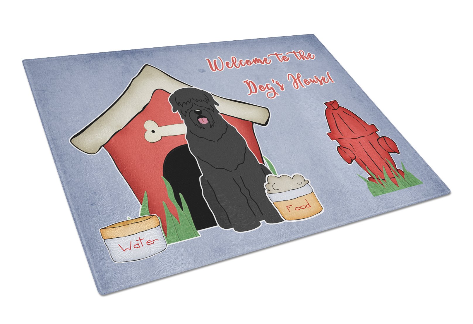 Dog House Collection Black Russian Terrier Cutting Board Tempered Glass Kitchen Cutting Surface, Heat Resistant Chopping, Non-Slip Feet, Food Prep & Serving