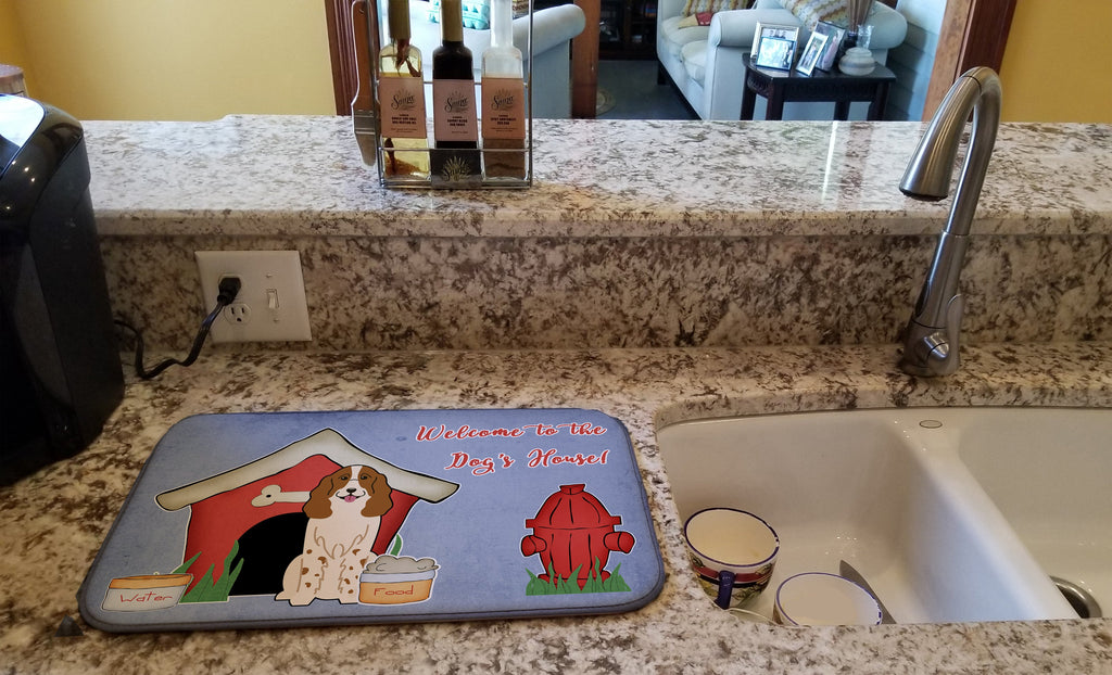 Dog House Collection Russian Spaniel Dish Drying Mat Absorbent Dish Drying Mat Pad for Kitchen Counter Dish Drainer Mat for Countertop, 14 x 21", Multicolor