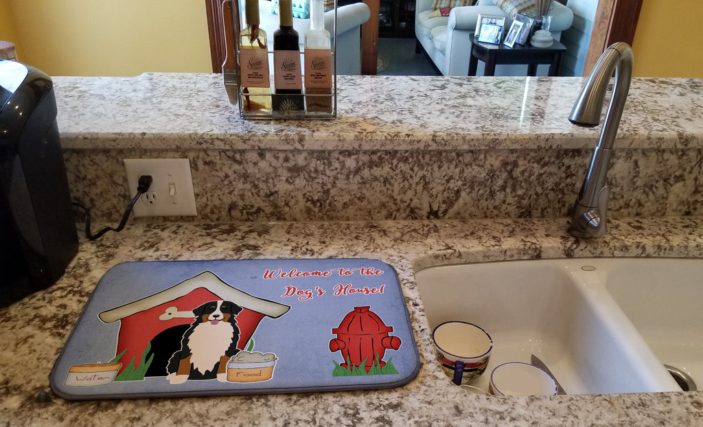 Dog House Collection Bernese Mountain Dog Dish Drying Mat Absorbent Dish Drying Mat Pad for Kitchen Counter Dish Drainer Mat for Countertop, 14 x 21", Multicolor