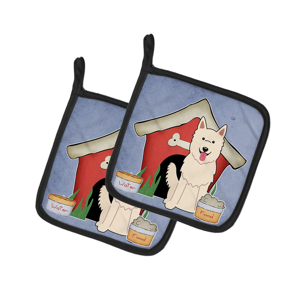 Dog House Collection White German Shepherd Pot Holder Set of 2 Heat Resistant Quilted Hot Pads 7.5 x 7.5 Inch, Insulated Kitchen Trivets for Cooking & Baking