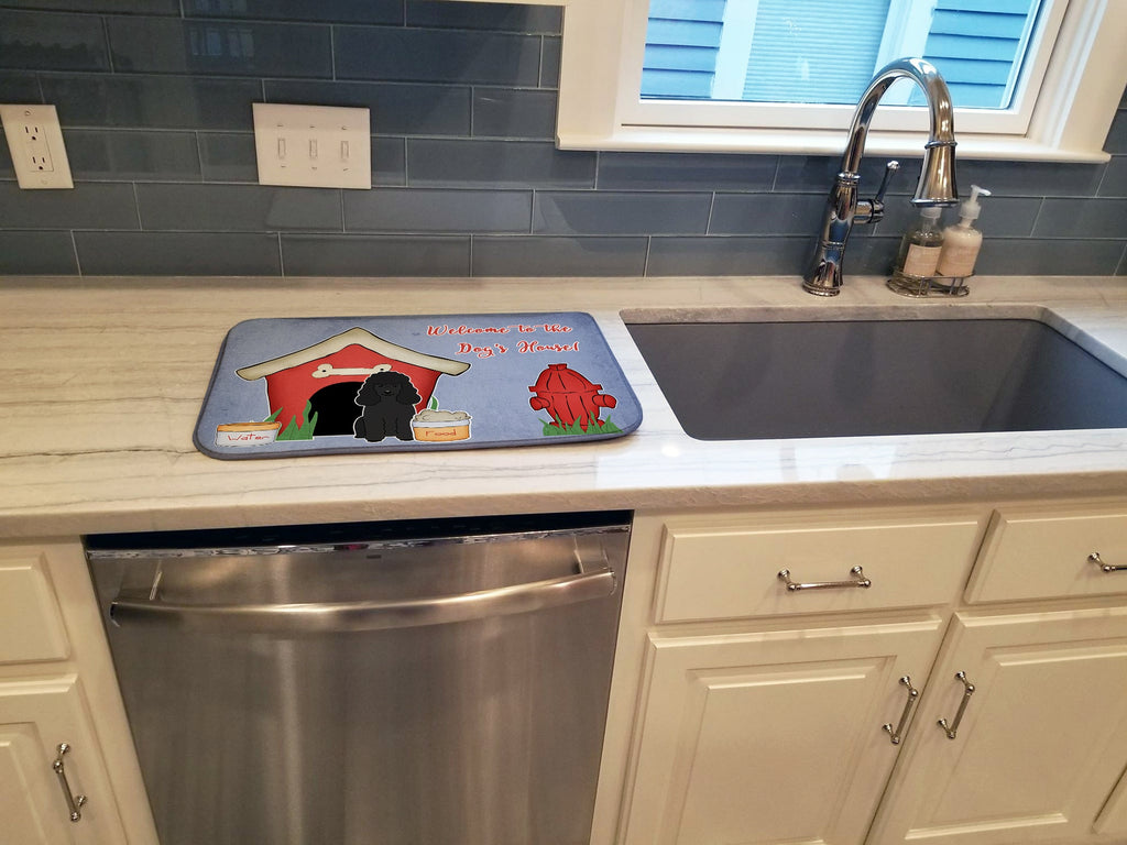 Dog House Collection Poodle Black Dish Drying Mat Absorbent Dish Drying Mat Pad for Kitchen Counter Dish Drainer Mat for Countertop, 14 x 21", Multicolor