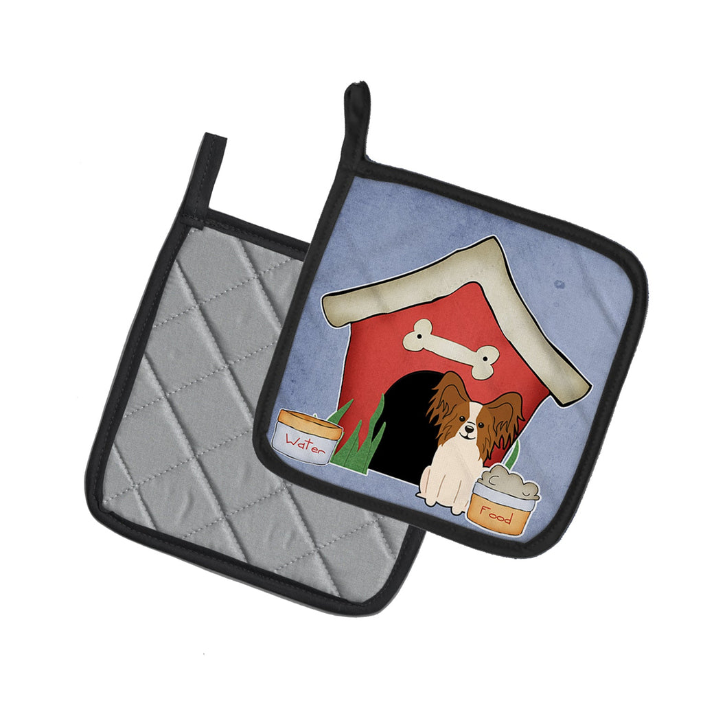 Dog House Collection Papillon Red White Pot Holder Set of 2 Heat Resistant Quilted Hot Pads 7.5 x 7.5 Inch, Insulated Kitchen Trivets for Cooking & Baking
