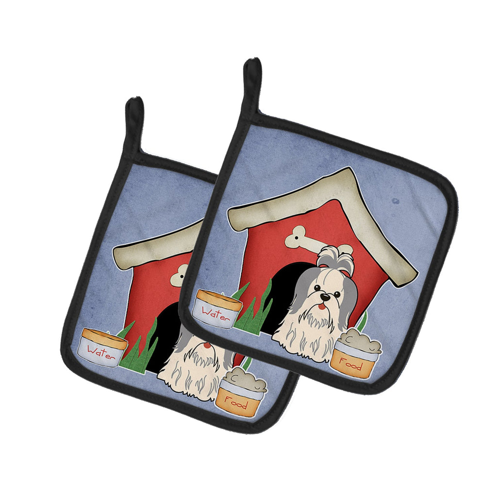 Dog House Collection Shih Tzu Silver White Pot Holder Set of 2 Heat Resistant Quilted Hot Pads 7.5 x 7.5 Inch, Insulated Kitchen Trivets for Cooking & Baking