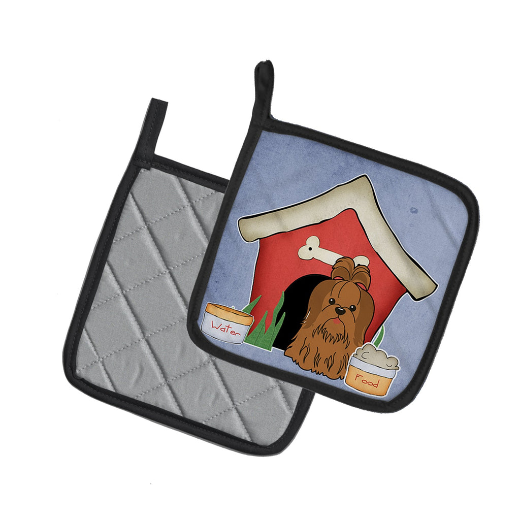 Dog House Collection Shih Tzu Silver Chocolate Pot Holder Set of 2 Heat Resistant Quilted Hot Pads 7.5 x 7.5 Inch, Insulated Kitchen Trivets for Cooking & Baking