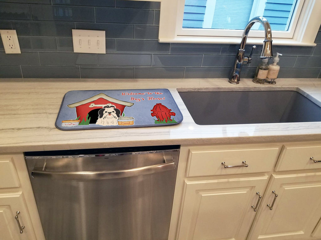 Dog House Collection Shih Tzu Black White Dish Drying Mat Absorbent Dish Drying Mat Pad for Kitchen Counter Dish Drainer Mat for Countertop, 14 x 21", Multicolor
