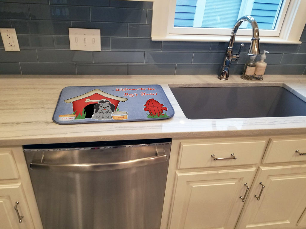 Dog House Collection Shih Tzu Black Silver Dish Drying Mat Absorbent Dish Drying Mat Pad for Kitchen Counter Dish Drainer Mat for Countertop, 14 x 21", Multicolor