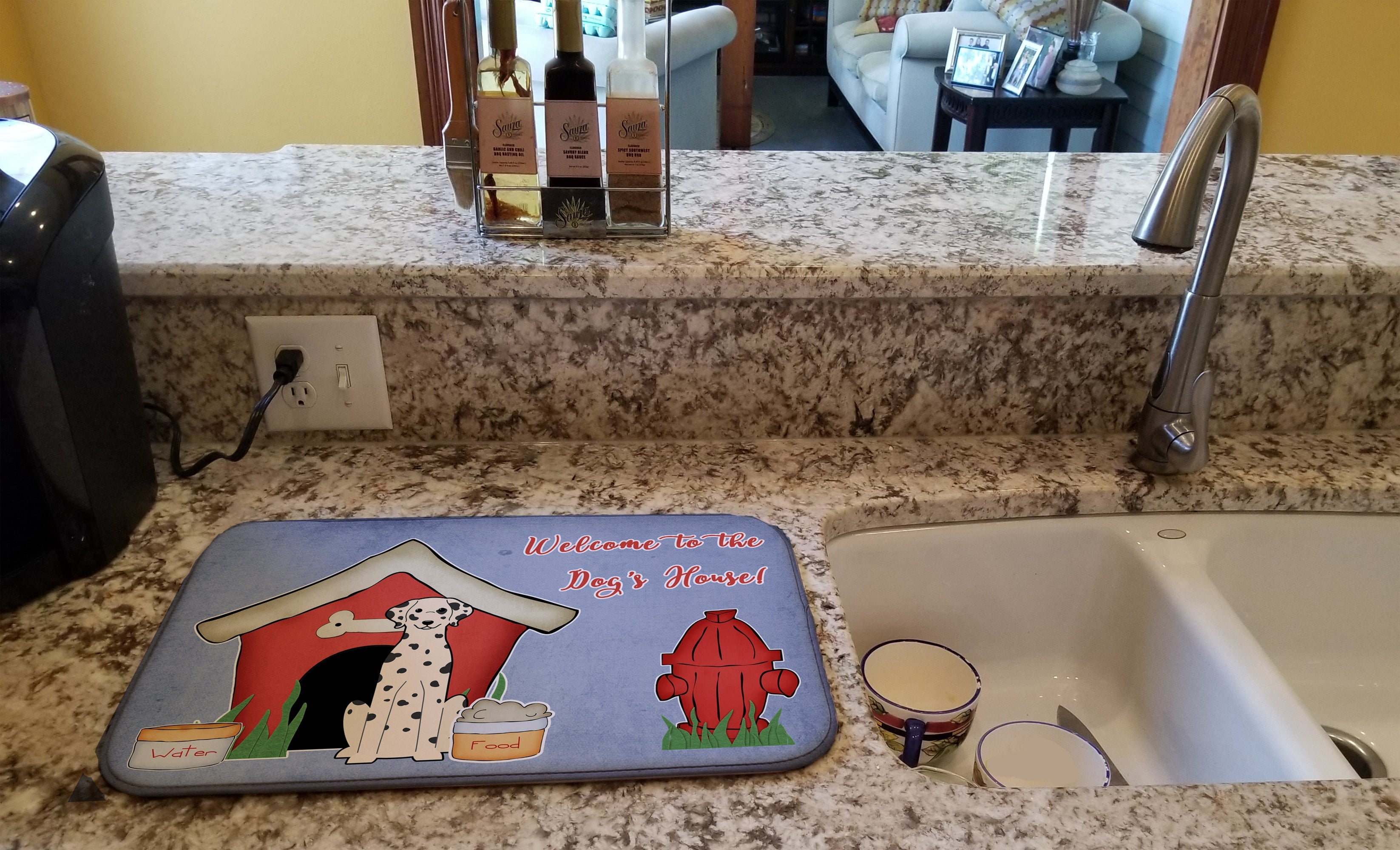 Dog House Collection Dalmatian Dish Drying Mat Absorbent Dish Drying Mat Pad for Kitchen Counter Dish Drainer Mat for Countertop, 14 x 21", Multicolor