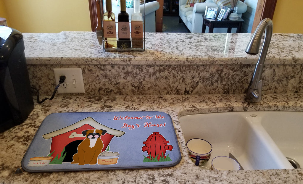 Dog House Collection Flashy Fawn Boxer Dish Drying Mat Absorbent Dish Drying Mat Pad for Kitchen Counter Dish Drainer Mat for Countertop, 14 x 21", Multicolor