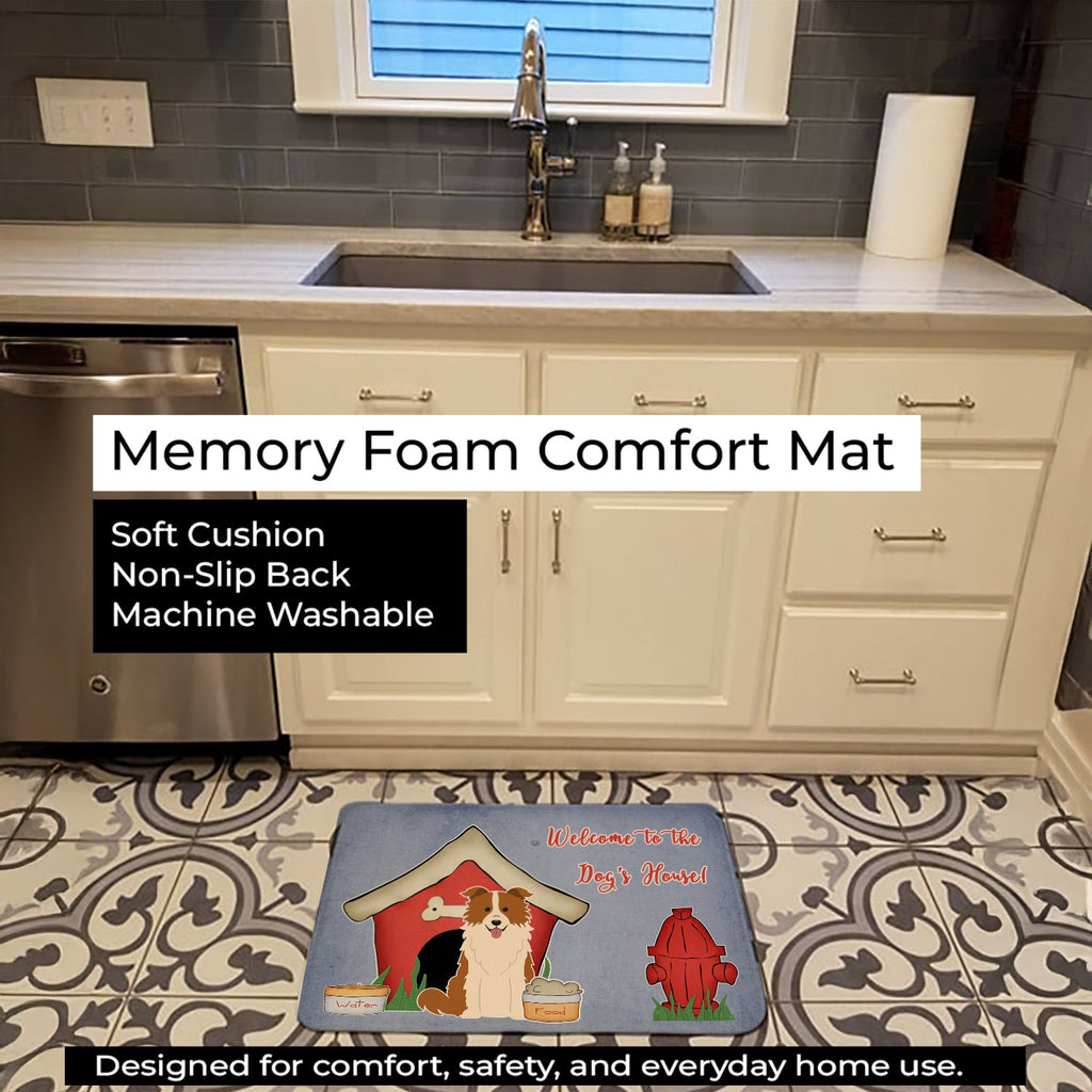 Dog House Collection Border Collie Red White Memory Foam Kitchen Mat Machine Washable Anti-Fatigue Cushion Comfort Bath or Kitchen Rug