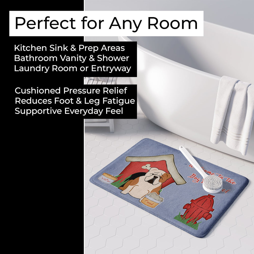 Dog House Collection English Bulldog Fawn White Memory Foam Kitchen Mat Machine Washable Anti-Fatigue Cushion Comfort Bath or Kitchen Rug