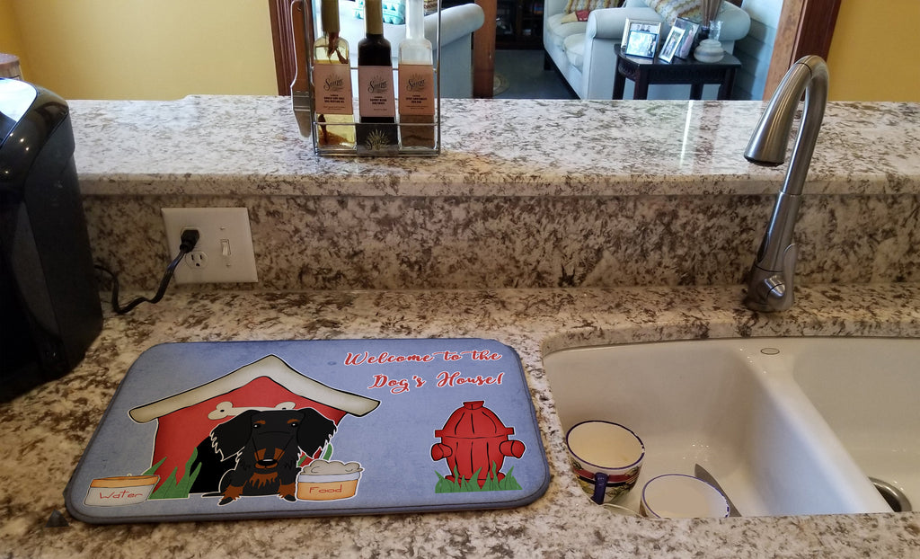 Dog House Collection Wire Haired Dachshund Black Tan Dish Drying Mat Absorbent Dish Drying Mat Pad for Kitchen Counter Dish Drainer Mat for Countertop, 14 x 21", Multicolor