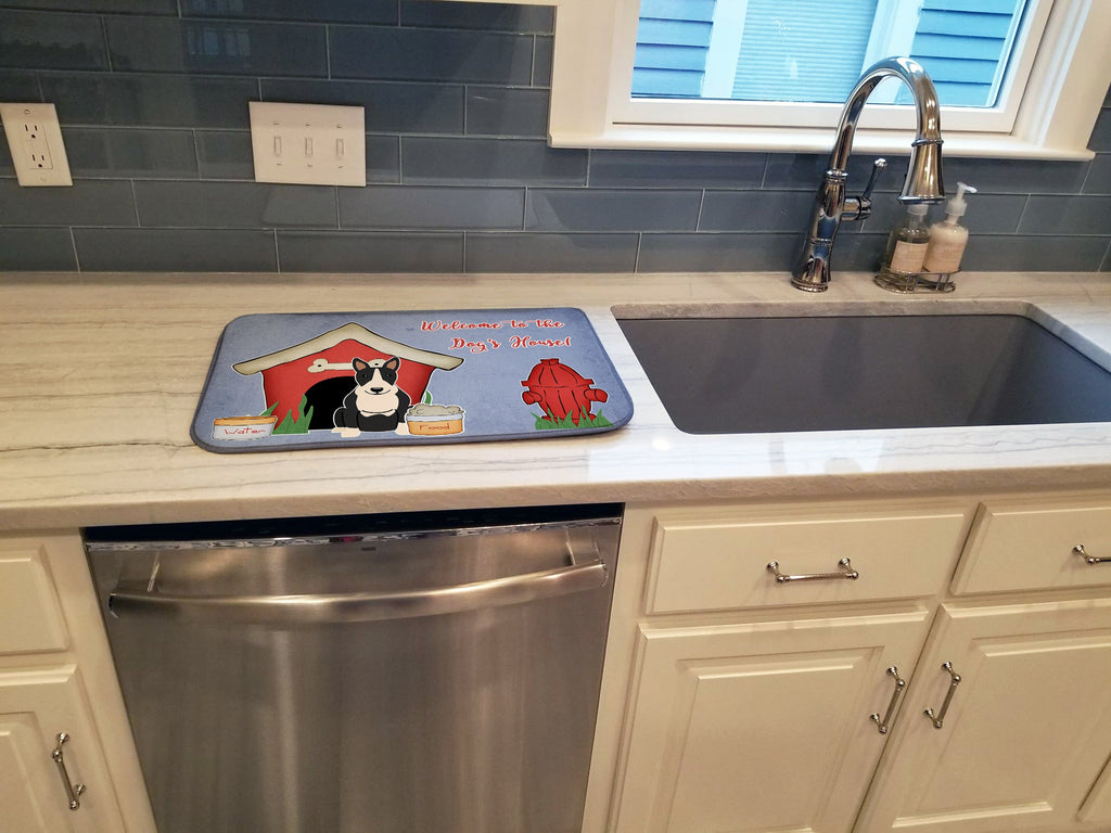 Dog House Collection Bull Terrier Black White Dish Drying Mat Absorbent Dish Drying Mat Pad for Kitchen Counter Dish Drainer Mat for Countertop, 14 x 21", Multicolor