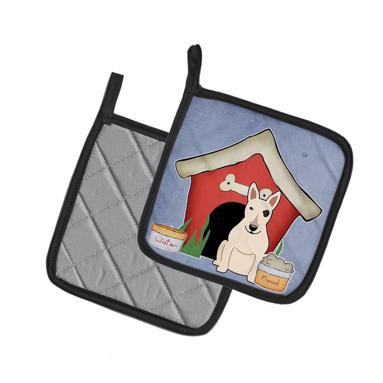 Dog House Collection Bull Terrier White Pot Holder Set of 2 Heat Resistant Quilted Hot Pads 7.5 x 7.5 Inch, Insulated Kitchen Trivets for Cooking & Baking