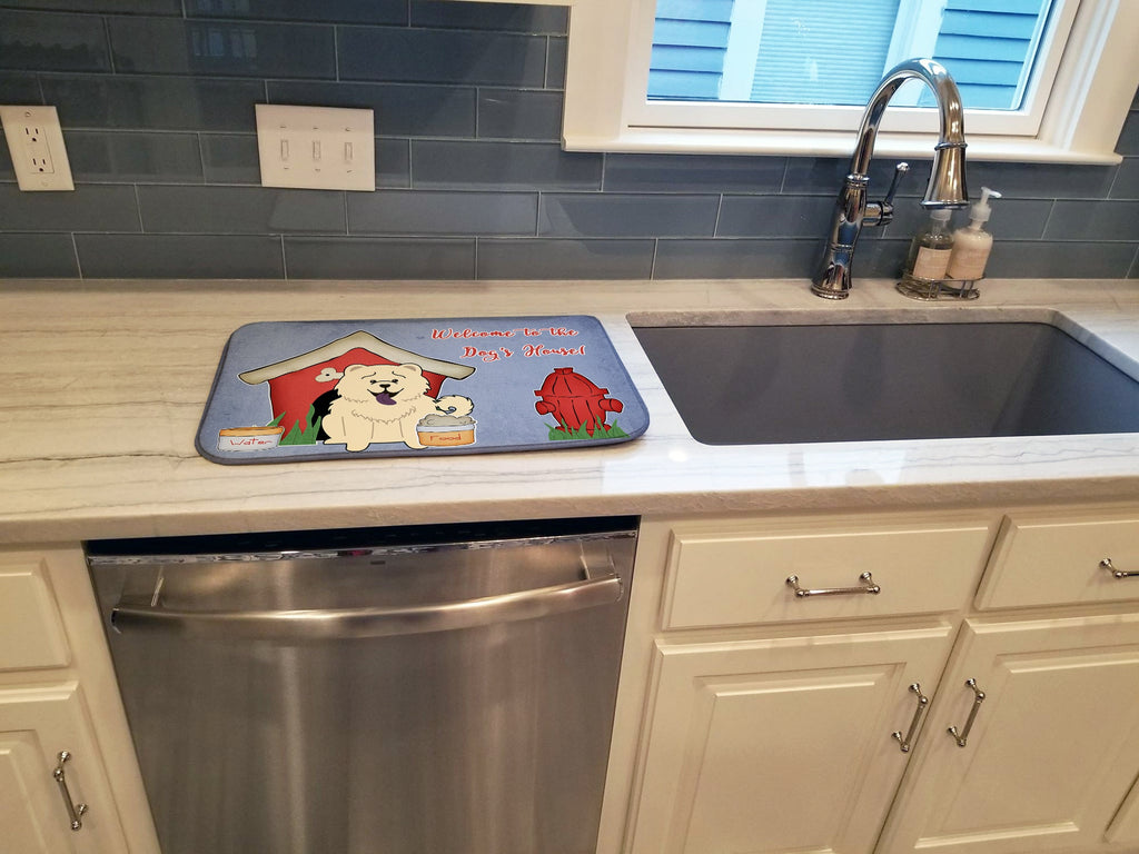Dog House Collection Chow Chow White Dish Drying Mat Absorbent Dish Drying Mat Pad for Kitchen Counter Dish Drainer Mat for Countertop, 14 x 21", Multicolor