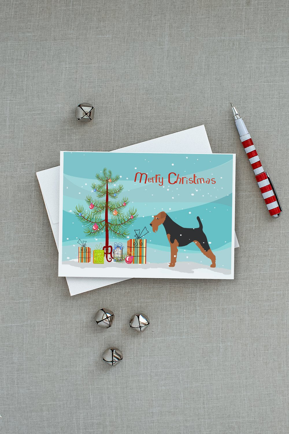 Welsh Terrier Merry Christmas Tree Greeting Cards Pack of 8 Blank Cards with Envelopes Whimsical A7 Size 5x7