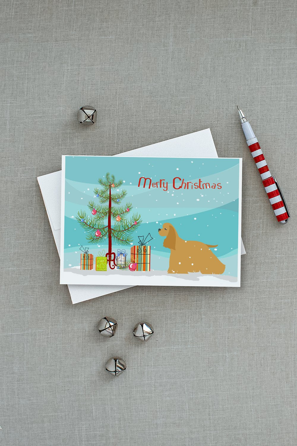 Cocker Spaniel Merry Christmas Tree Greeting Cards Pack of 8 Blank Cards with Envelopes Whimsical A7 Size 5x7