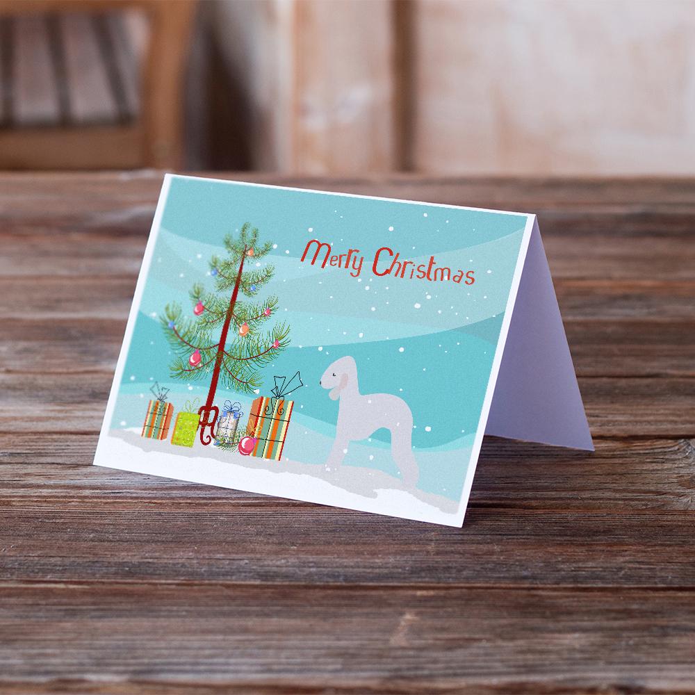 Bedlington Terrier Merry Christmas Tree Greeting Cards Pack of 8 Blank Cards with Envelopes Whimsical A7 Size 5x7
