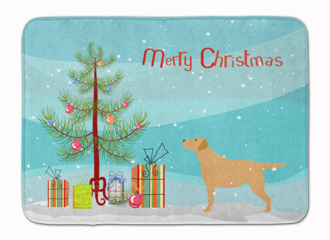 Yellow Labrador Retriever Merry Christmas Tree Memory Foam Kitchen Mat Machine Washable Anti-Fatigue Cushion Comfort Bath or Kitchen Rug