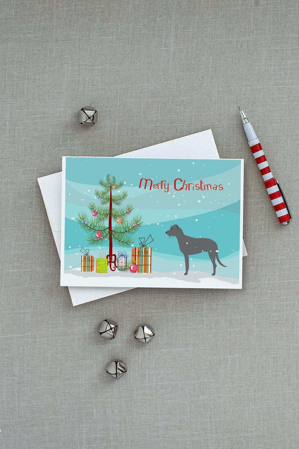 Irish Wolfhound Merry Christmas Tree Greeting Cards Pack of 8 Blank Cards with Envelopes Whimsical A7 Size 5x7