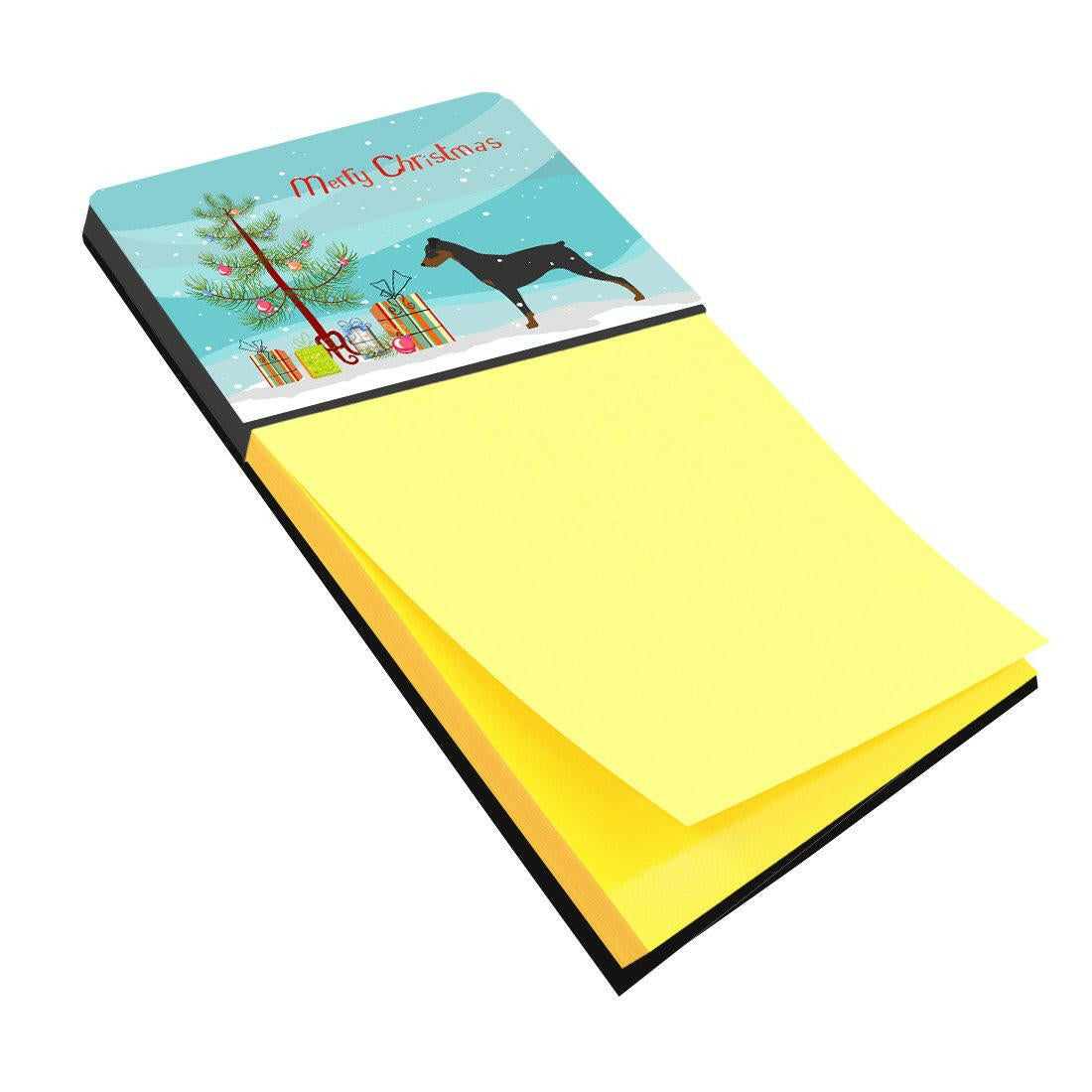 German Pinscher Merry Christmas Tree Watercolor Sticky Note Holder Refillable Dispenser Desk Accessory 3x3 Pad Gift