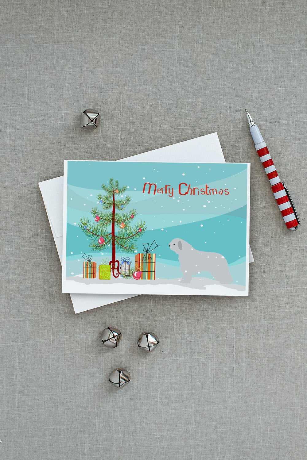 Spanish Water Dog Merry Christmas Tree Greeting Cards Pack of 8 Blank Cards with Envelopes Whimsical A7 Size 5x7