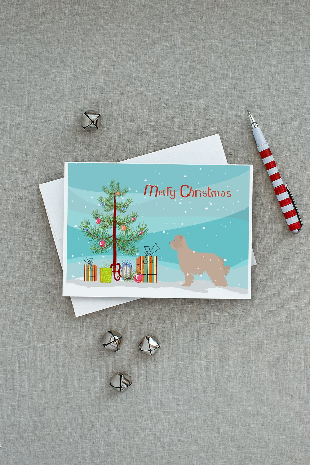 Pyrenean Shepherd Dog Merry Christmas Tree Greeting Cards Pack of 8 Blank Cards with Envelopes Whimsical A7 Size 5x7