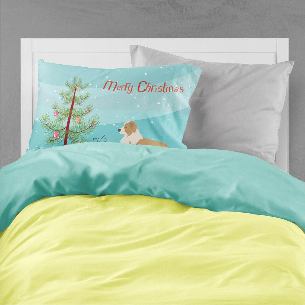 Red Border Collie Merry Christmas Tree Standard Pillowcase Lightweight Super Soft Easy Care Decorative Artwork Pillowcase, Standard