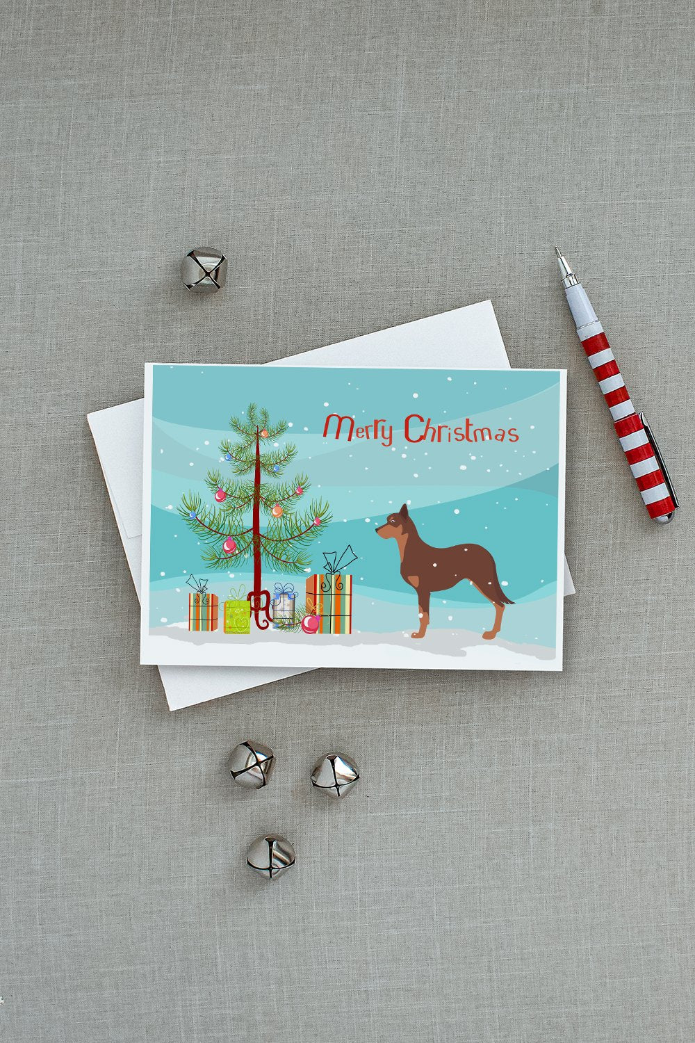 Australian Kelpie Dog Merry Christmas Tree Greeting Cards Pack of 8 Blank Cards with Envelopes Whimsical A7 Size 5x7