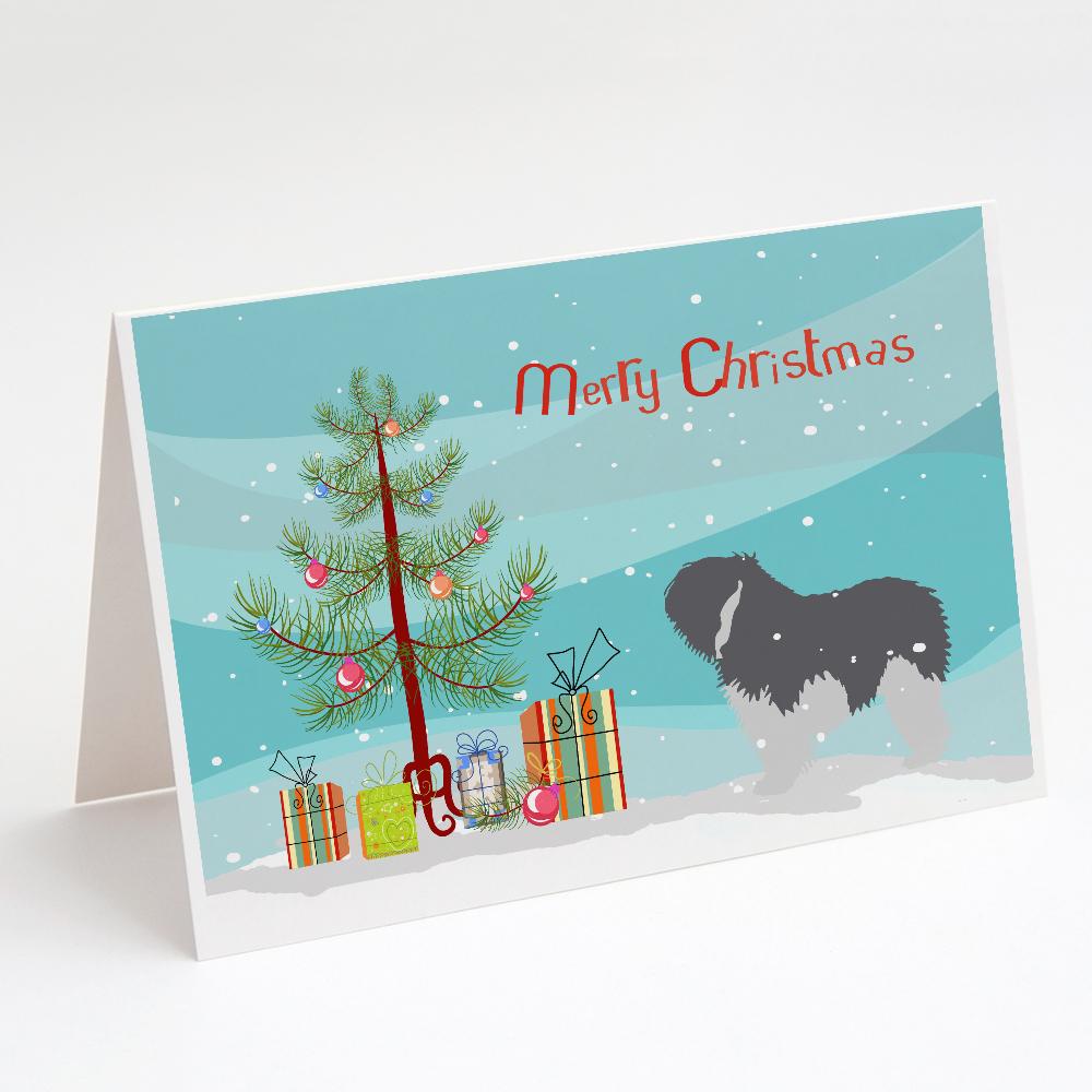 Polish Lowland Sheepdog Dog Merry Christmas Tree Greeting Cards Pack of 8 Blank Cards with Envelopes Whimsical A7 Size 5x7