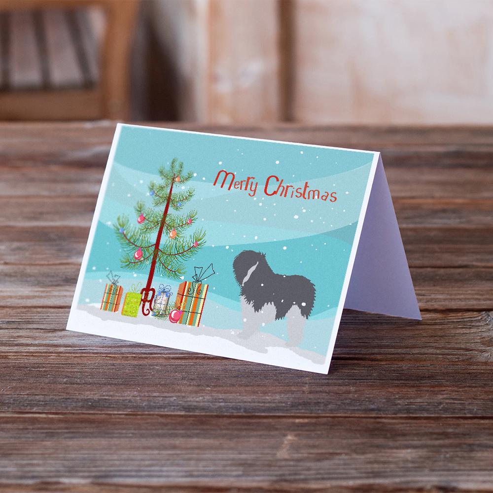 Polish Lowland Sheepdog Dog Merry Christmas Tree Greeting Cards Pack of 8 Blank Cards with Envelopes Whimsical A7 Size 5x7