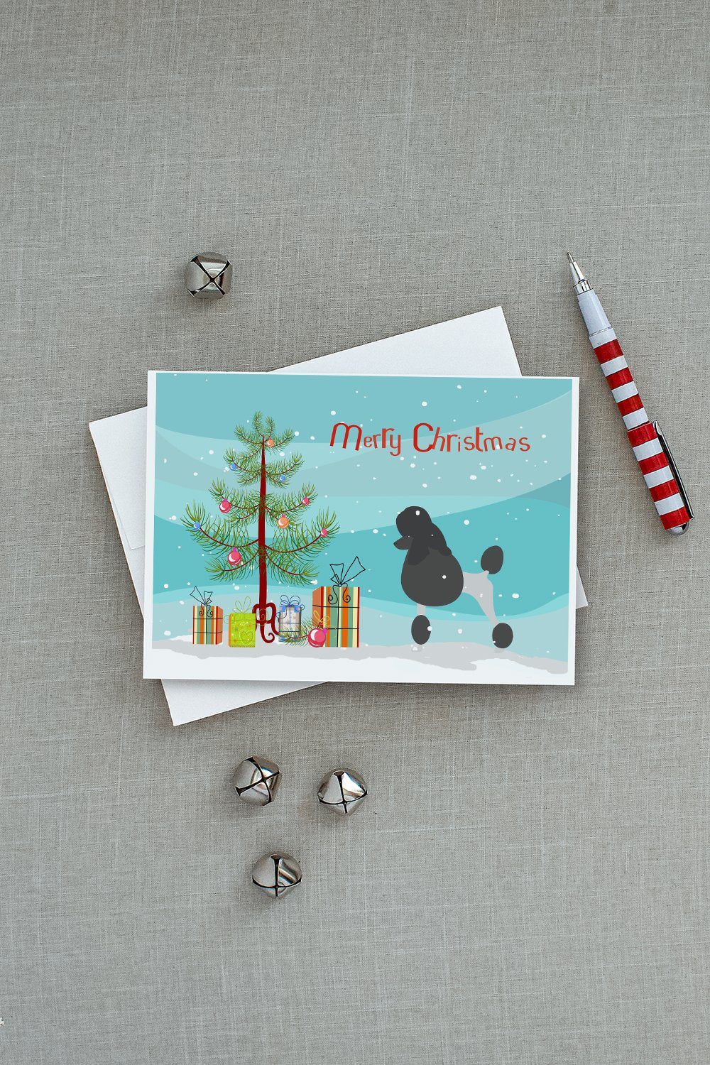 Poodle Merry Christmas Tree Greeting Cards Pack of 8 Blank Cards with Envelopes Whimsical A7 Size 5x7