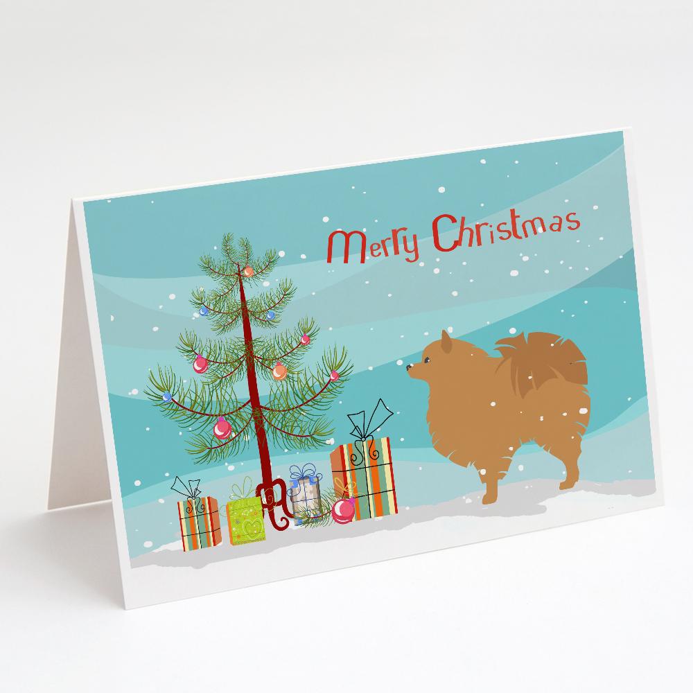 Pomeranian Merry Christmas Tree Greeting Cards Pack of 8 Blank Cards with Envelopes Whimsical A7 Size 5x7