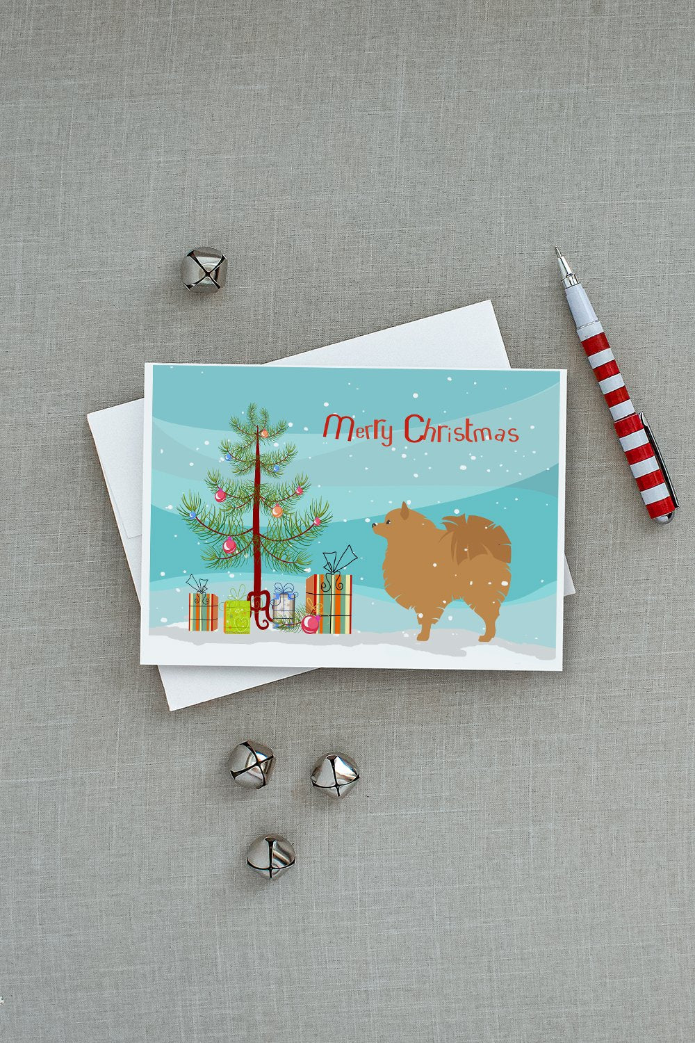 Pomeranian Merry Christmas Tree Greeting Cards Pack of 8 Blank Cards with Envelopes Whimsical A7 Size 5x7