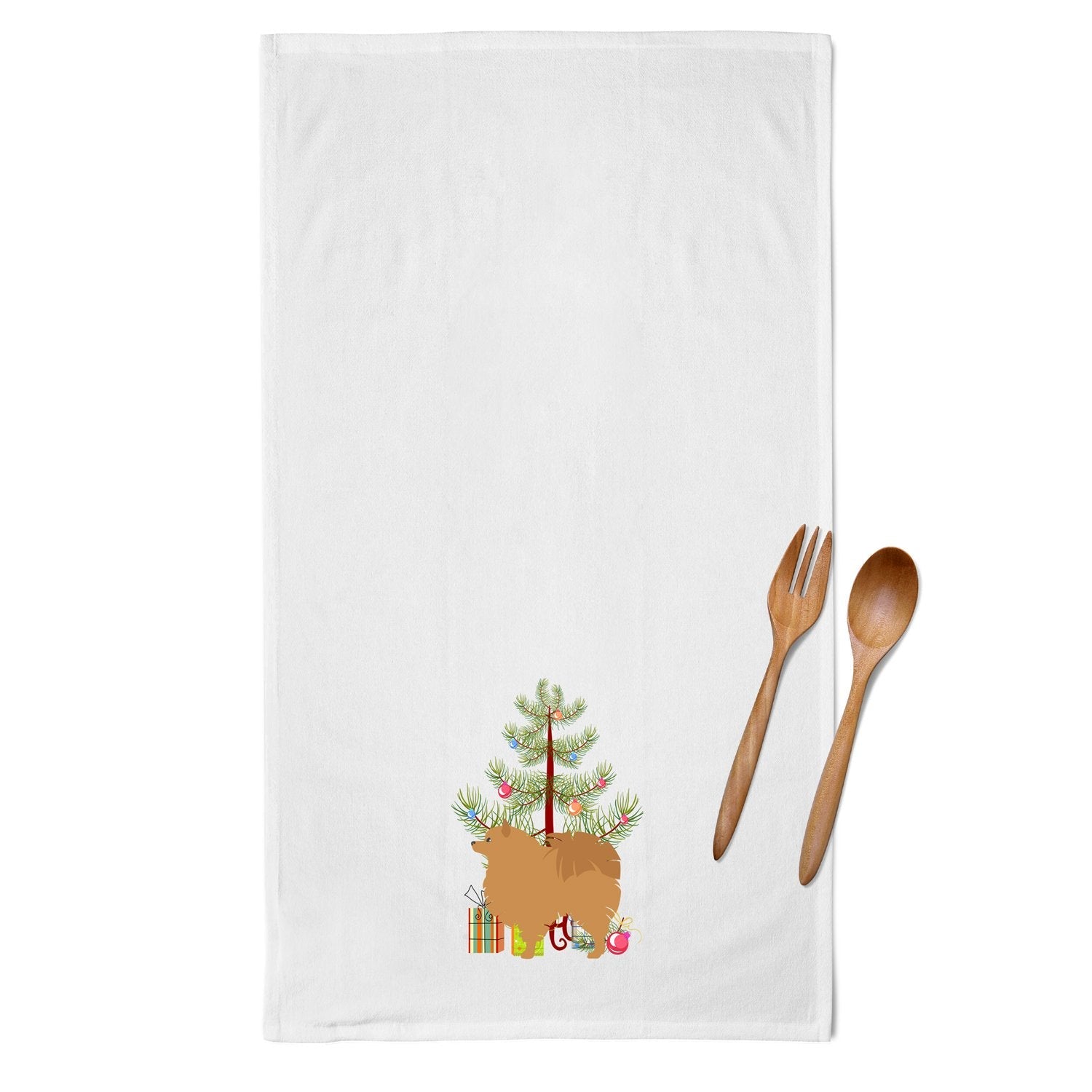 Pomeranian Merry Christmas Tree Kitchen Towel Set of 2 White Dish Towels Decorative Bathroom Hand towel for Hand, Face, Hair, Yoga, Tea, Dishcloth, 19 X 28", White