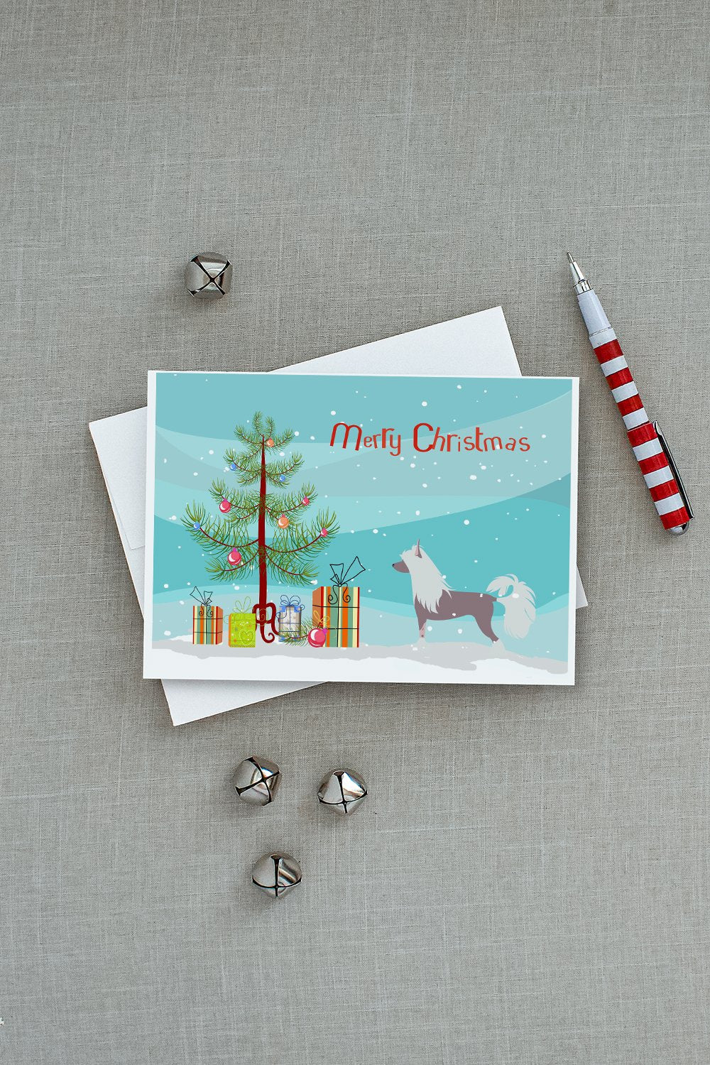 Chinese Crested Merry Christmas Tree Greeting Cards Pack of 8 Blank Cards with Envelopes Whimsical A7 Size 5x7