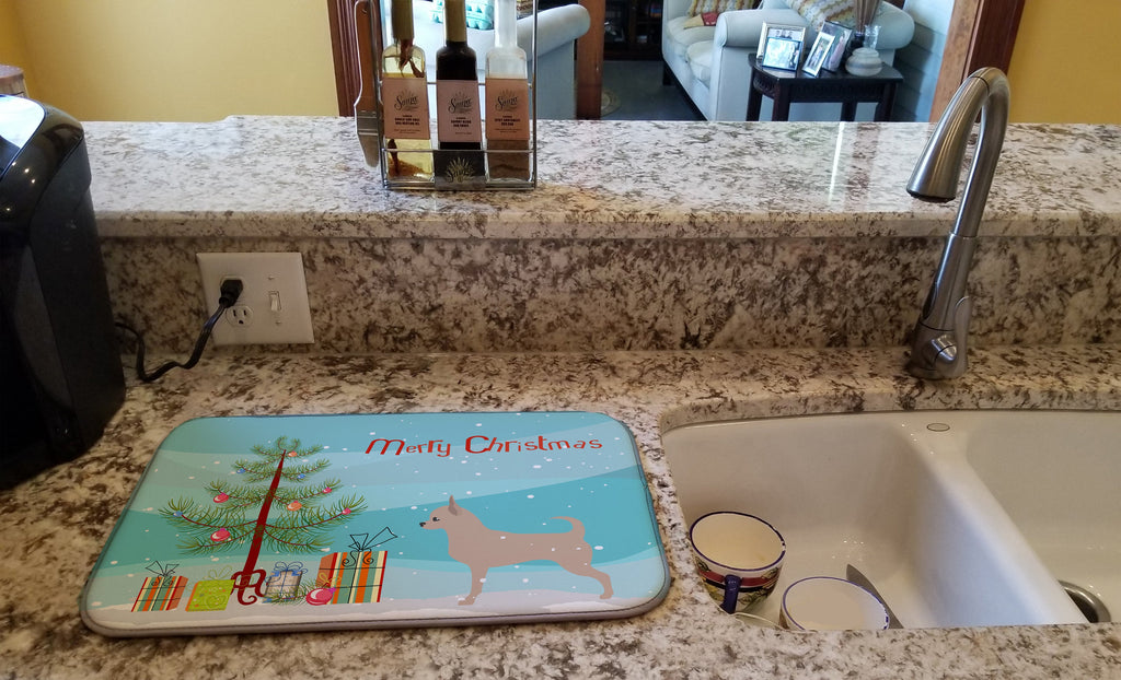 Chihuahua Merry Christmas Tree Dish Drying Mat Absorbent Dish Drying Mat Pad for Kitchen Counter Dish Drainer Mat for Countertop, 14 x 21", Multicolor