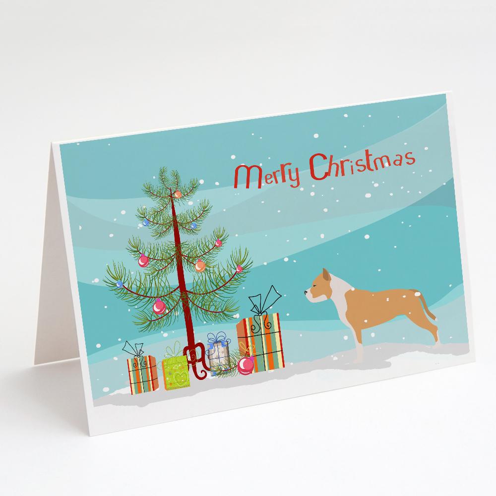 Staffordshire Bull Terrier Merry Christmas Tree Greeting Cards Pack of 8 Blank Cards with Envelopes Whimsical A7 Size 5x7