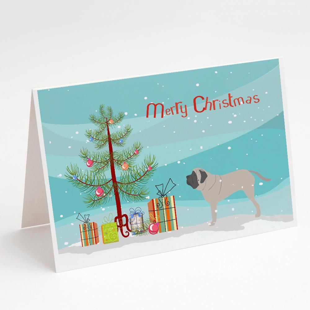 English Mastiff Merry Christmas Tree Greeting Cards Pack of 8 Blank Cards with Envelopes Whimsical A7 Size 5x7