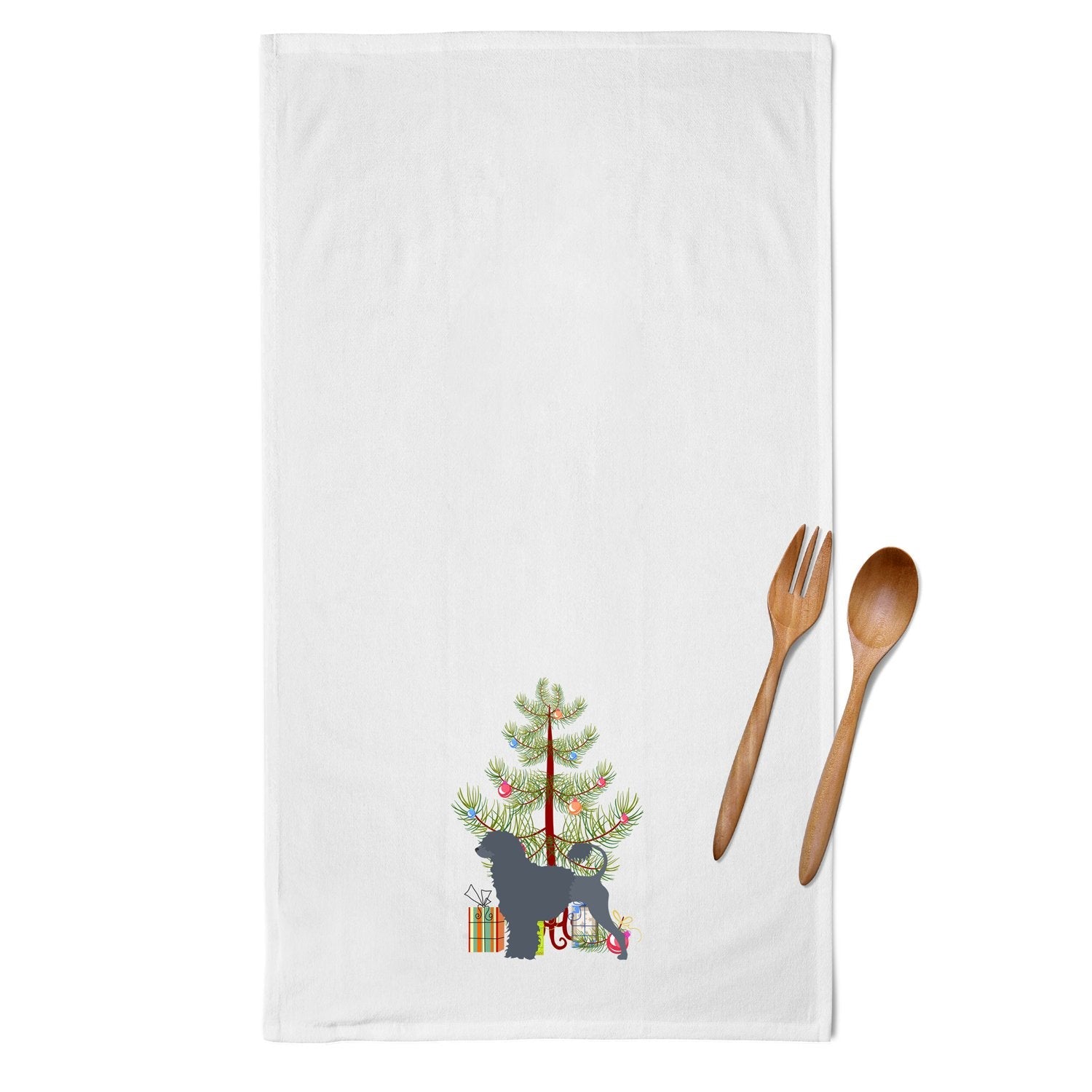 Portuguese Water Dog Merry Christmas Tree Kitchen Towel Set of 2 White Dish Towels Decorative Bathroom Hand towel for Hand, Face, Hair, Yoga, Tea, Dishcloth, 19 X 28", White
